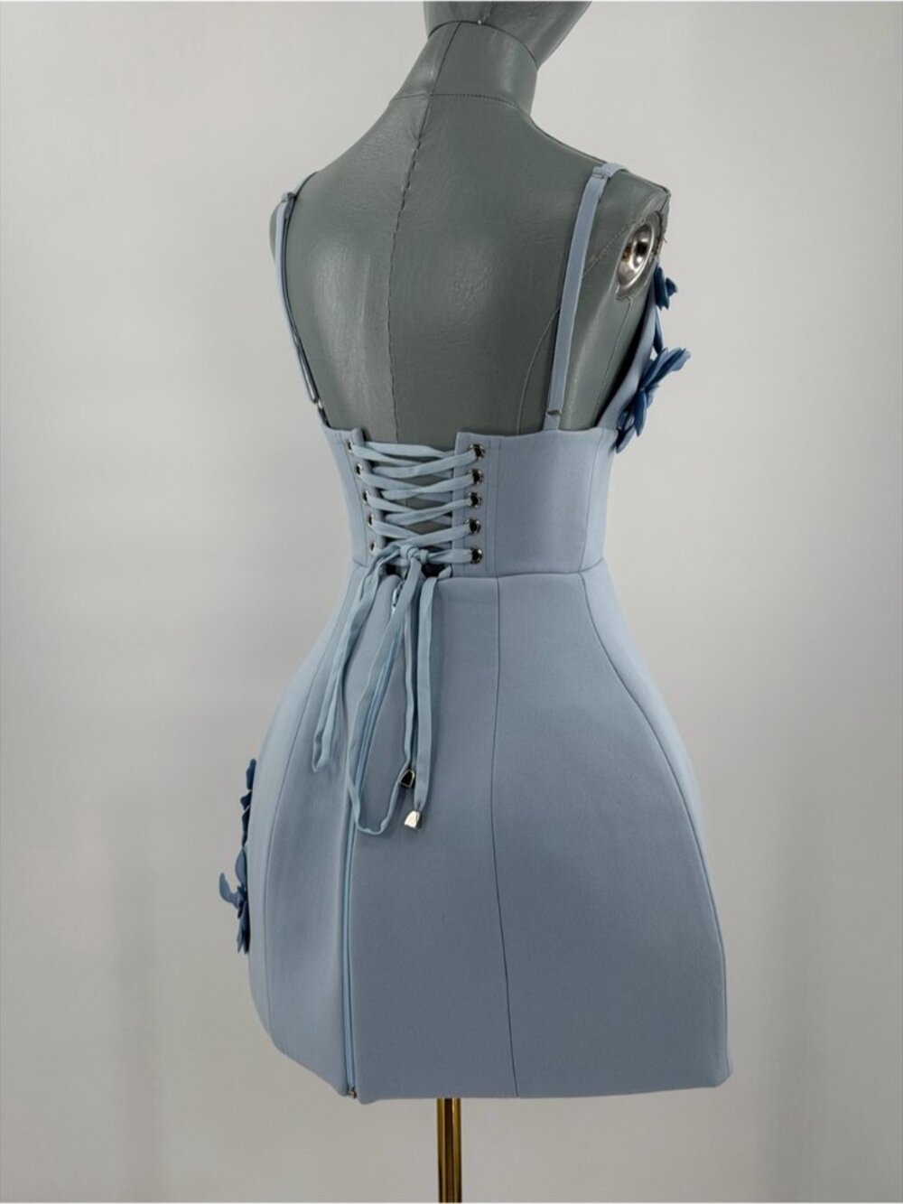 🆕 BRONX & BANCO 🧿 NWOT Emma 3D Floral Mini Dress, Pastel Blue - Sz XS US 2 - Picture 7 of 14